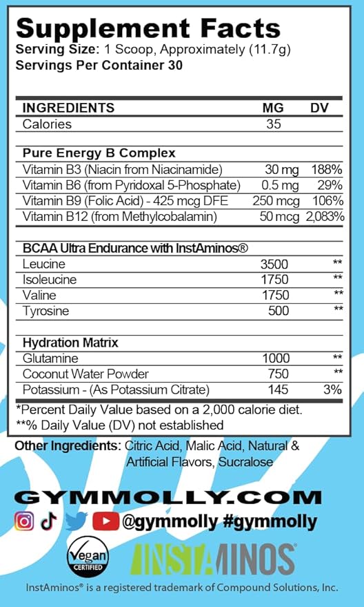 Gym Molly After Party Vegan BCAA Powder - Workout Drink Supplement for Fitness Recovery