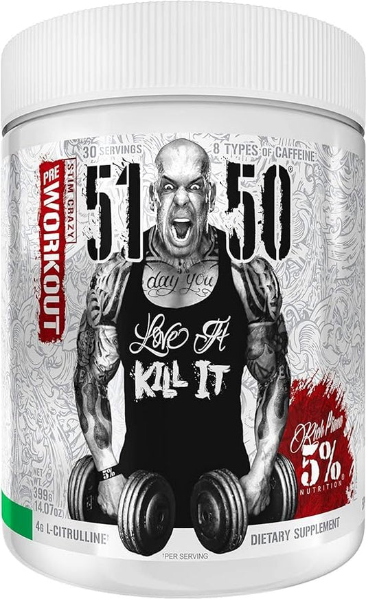 5150 High Stim Pre-Workout Powder 5% Nutrition Rich Piana | Extreme Energy, Focus, Pumps & Endurance | 400 mg Caffeine, Citrulline, Beta Alanine, N-Acetyl L-Tyrosine | 30 Srvgs