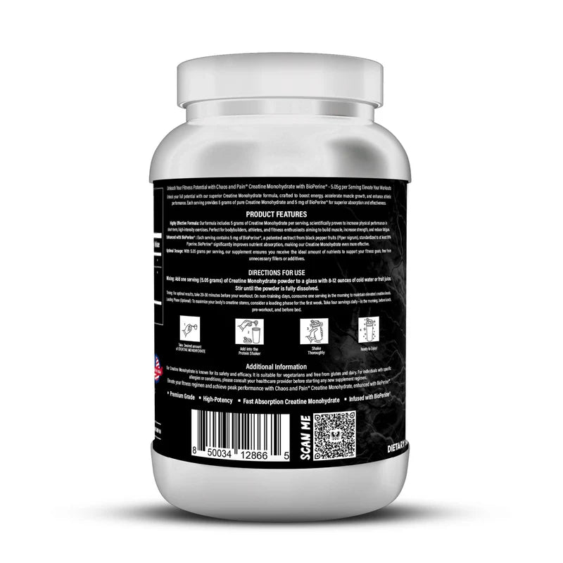 Creatine Monohydrate with BioPerine -  Chaos and Pain Supplements